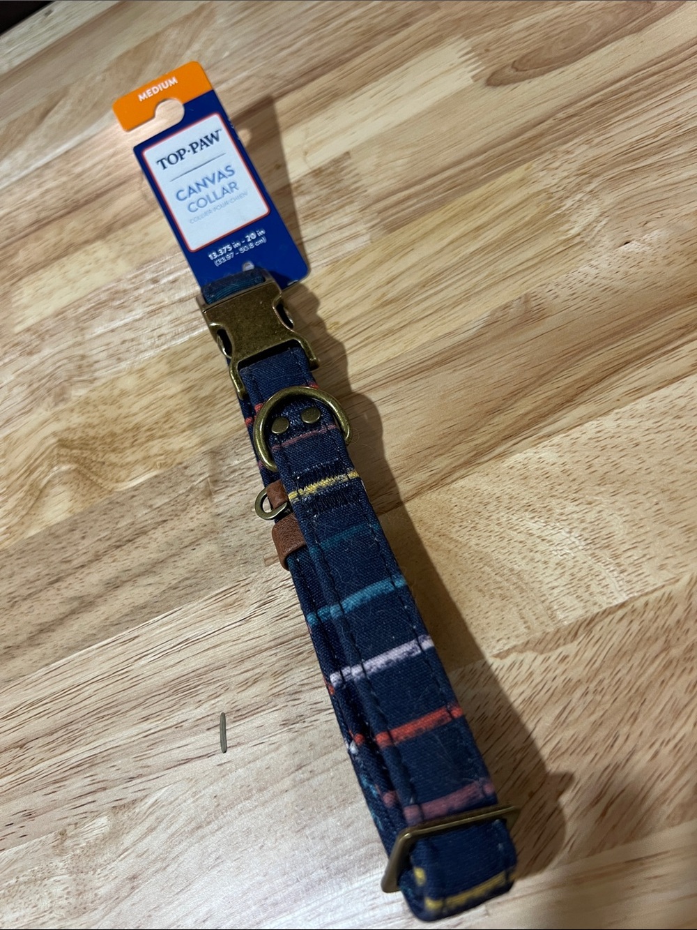 Canvas Collar dog navy blue with stripes medium 13-20” new W tags